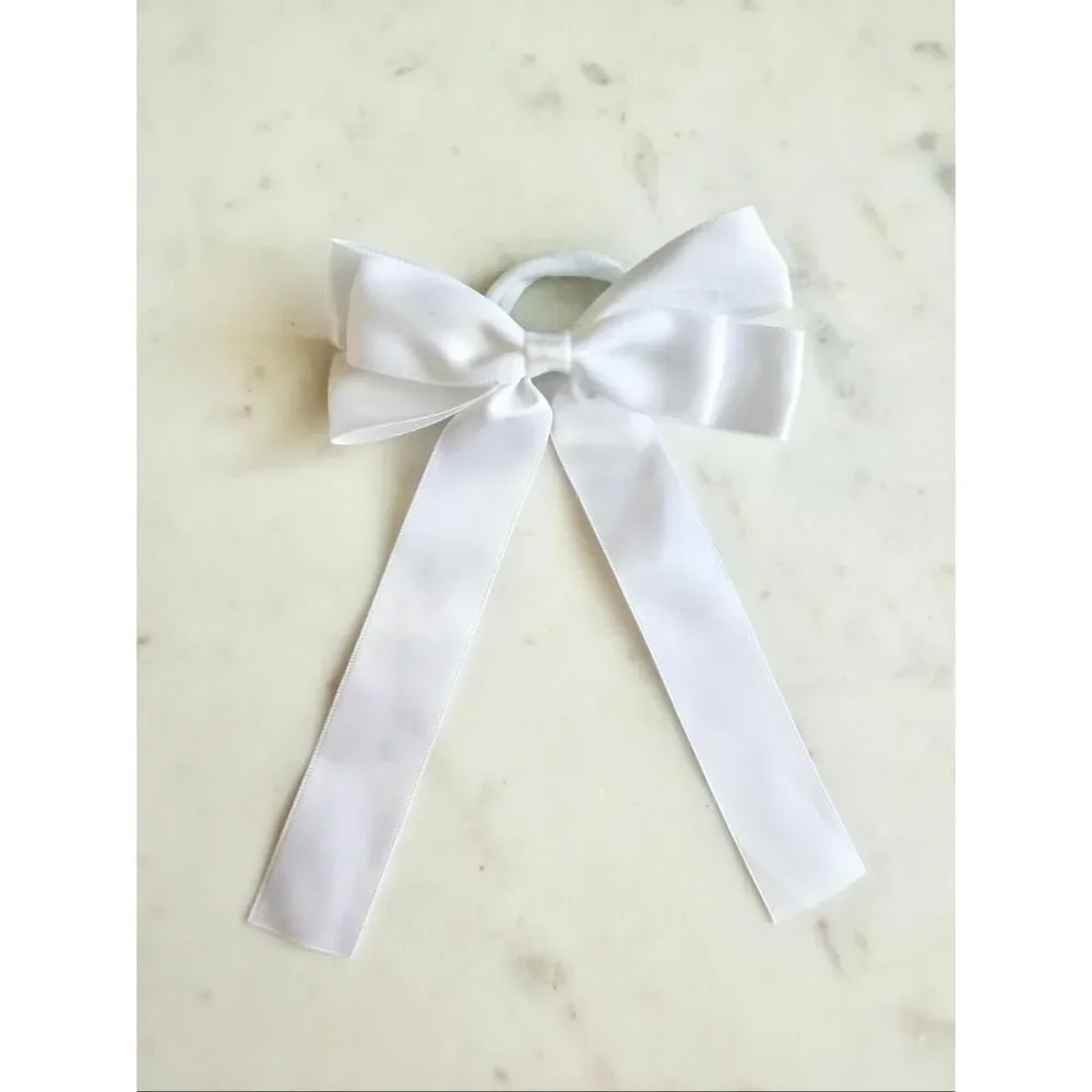White Satin Ribbon Bow Hair Tie / Coquette Minimalist Accessory